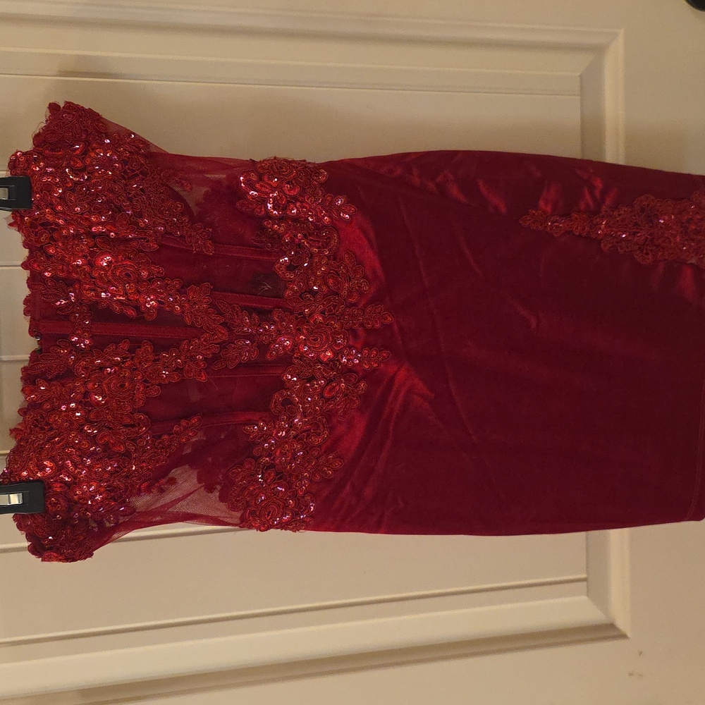 Windsor Strapless Ruby Sequin Dress - image 3